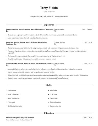 Sales Associate Resume