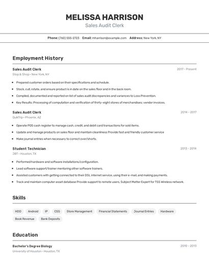 Sales Audit Clerk Resume
