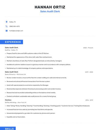 Sales Audit Clerk Resume