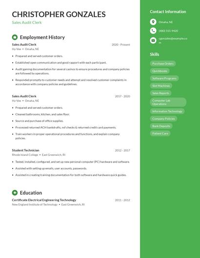 Sales Audit Clerk Resume