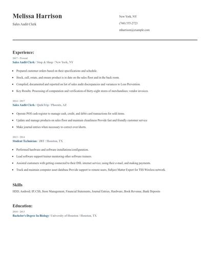 Sales Audit Clerk Resume