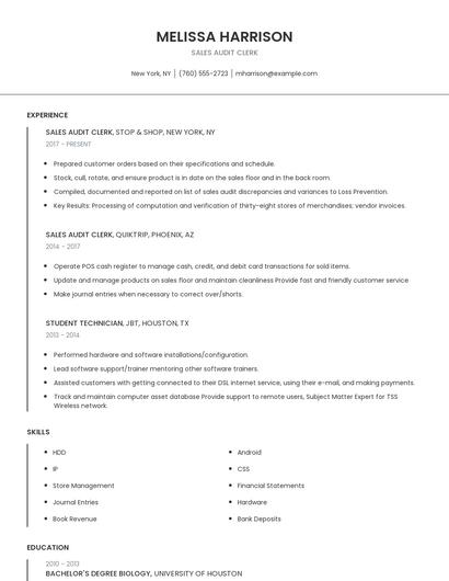 Sales Audit Clerk Resume