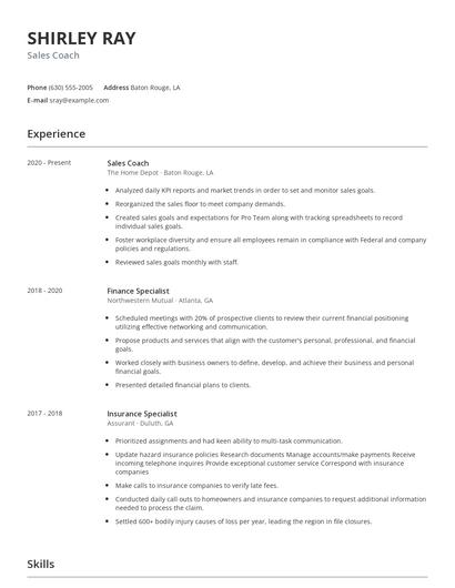 Sales Coach Resume