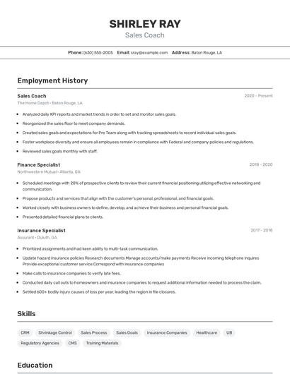 Sales Coach Resume