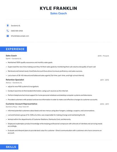 Sales Coach Resume