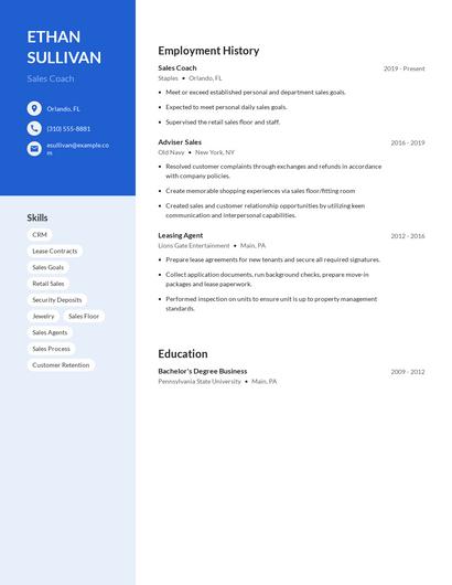 Sales Coach Resume
