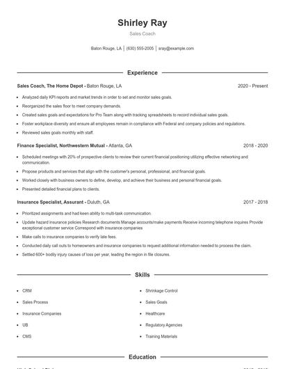 Sales Coach Resume