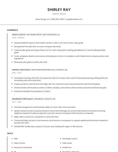 Sales Coach Resume