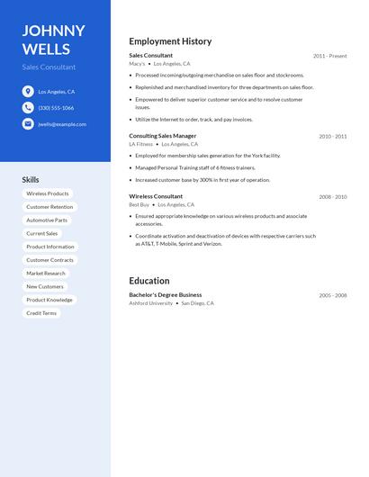 Sales Consultant Resume