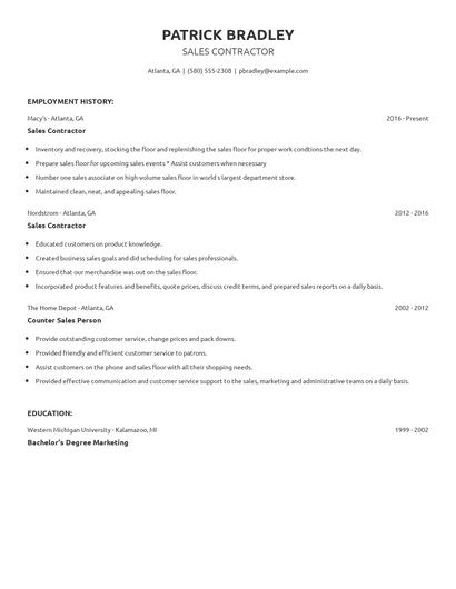 Sales Contractor Resume