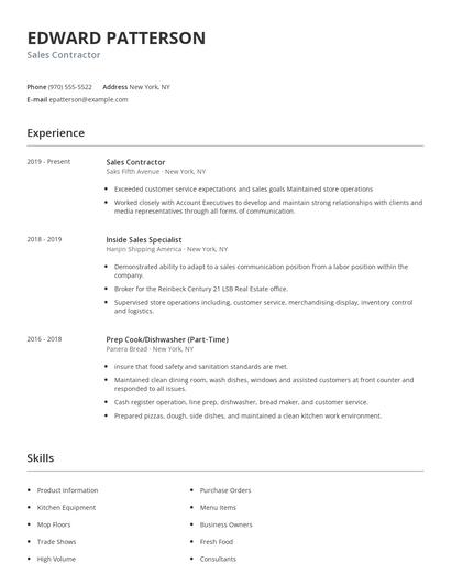 Sales Contractor Resume