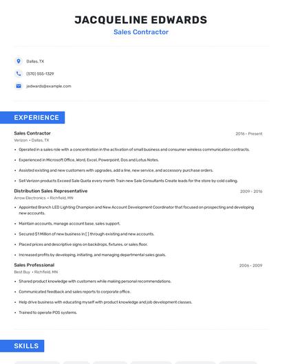 Sales Contractor Resume