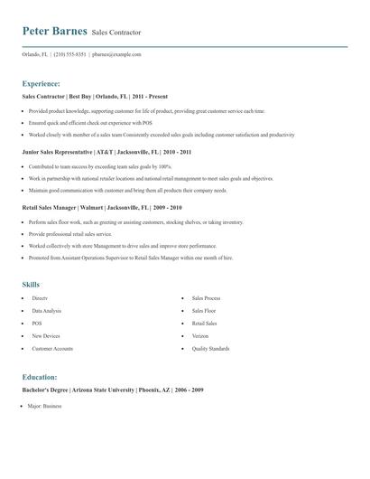 Sales Contractor Resume
