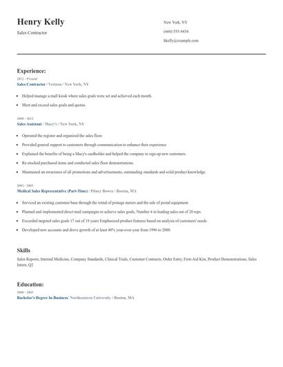 Sales Contractor Resume