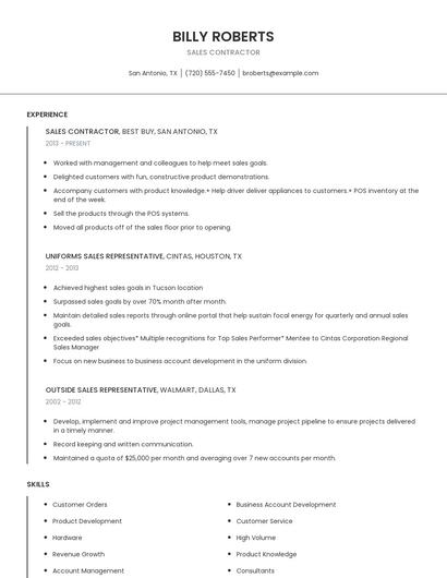 Sales Contractor Resume