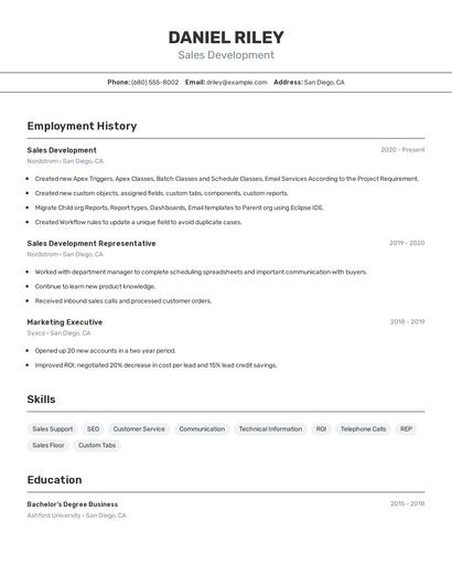 Sales Development Resume