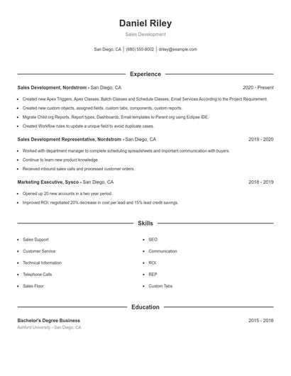 Sales Development Resume