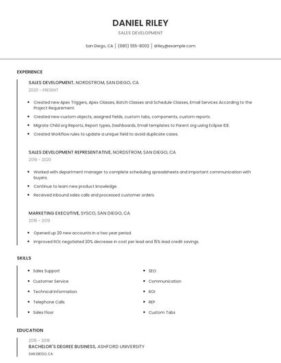 Sales Development Resume