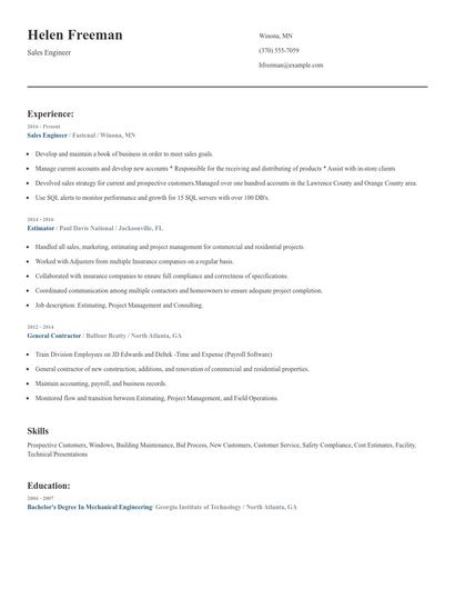 Sales Engineer Resume