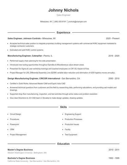 Sales Engineer Resume