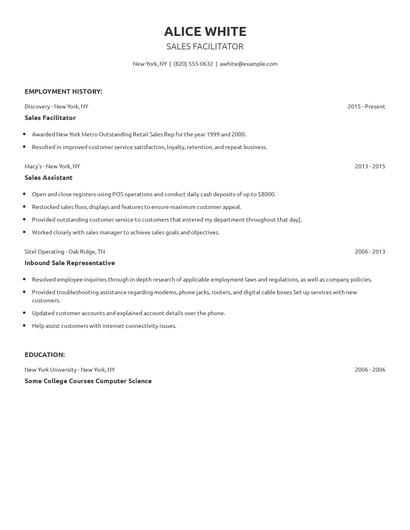Sales Facilitator Resume