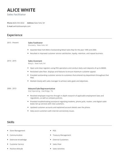 Sales Facilitator Resume