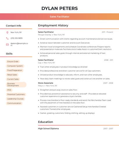 Sales Facilitator Resume