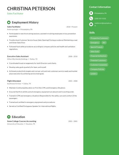 Sales Facilitator Resume