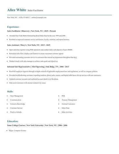 Sales Facilitator Resume