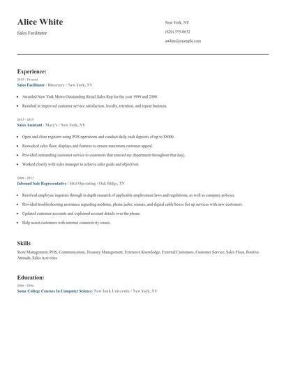 Sales Facilitator Resume