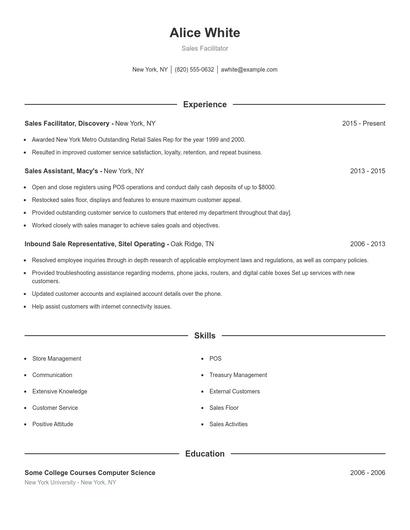 Sales Facilitator Resume