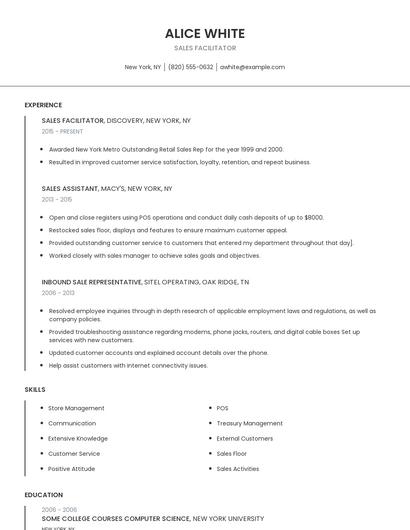 Sales Facilitator Resume