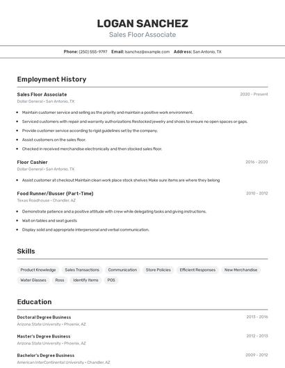 Sales Floor Associate Resume