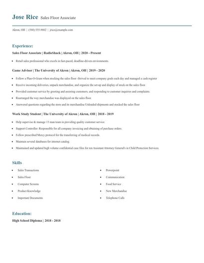 Sales Floor Associate Resume