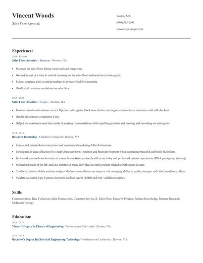 Sales Floor Associate Resume