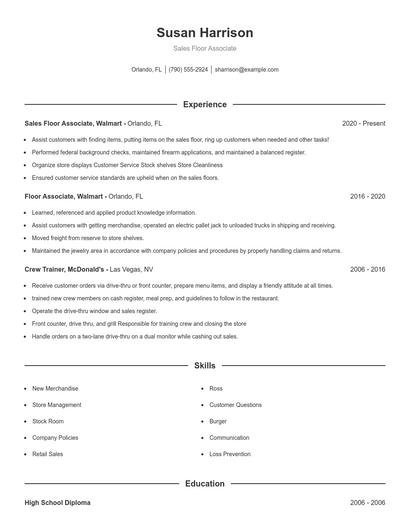 Sales Floor Associate Resume