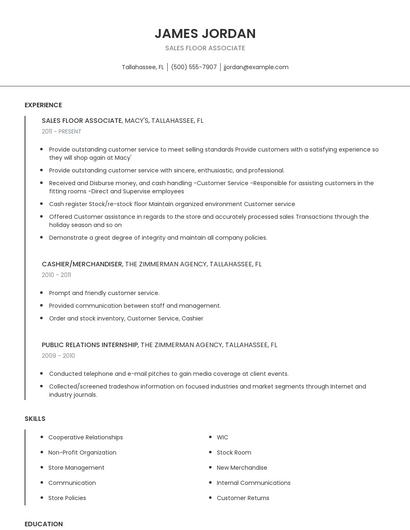 Sales Floor Associate Resume