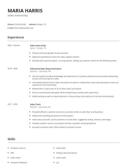 Sales Internship Resume
