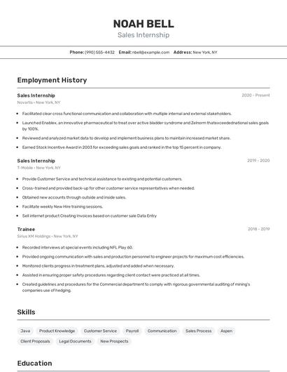 Sales Internship Resume