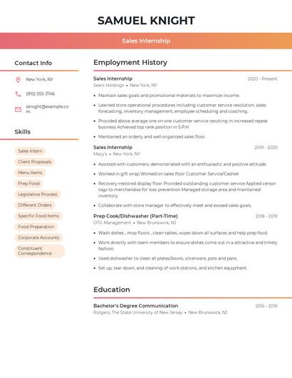 Sales Internship Resume