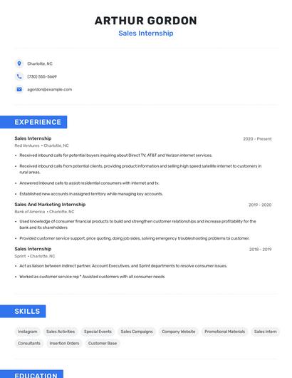 Sales Internship Resume