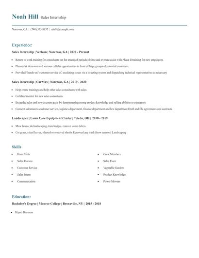Sales Internship Resume