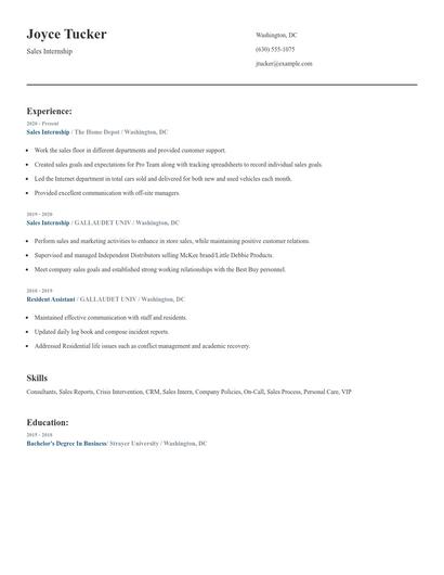 Sales Internship Resume