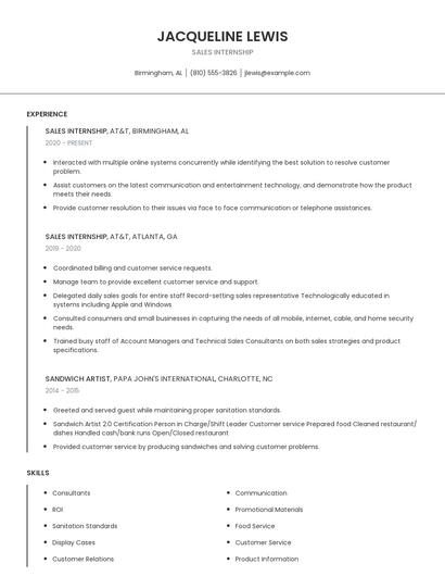 Sales Internship Resume