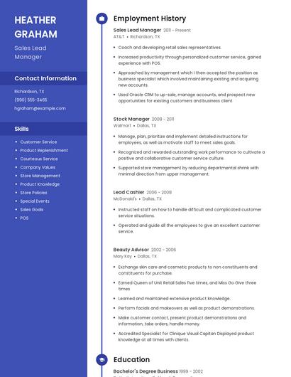 Sales Lead Manager Resume