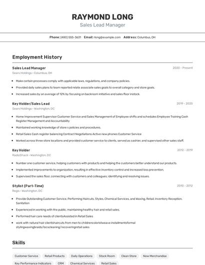 Sales Lead Manager Resume