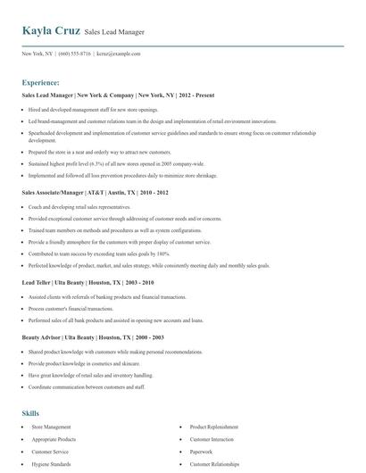 Sales Lead Manager Resume