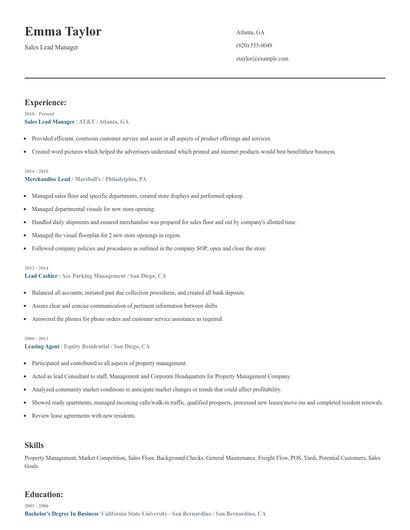 Sales Lead Manager Resume