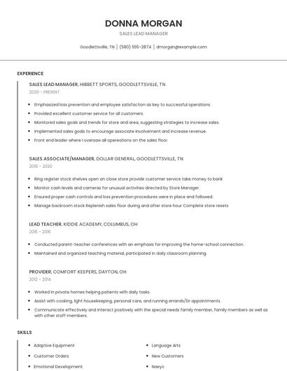 Sales Lead Manager Resume