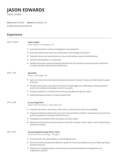 Sales Leader Resume
